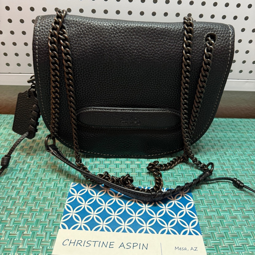 COACH Shadow Crossbody/Shoulder Bag in Black Pebbled Leather